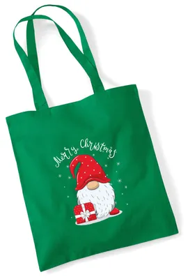 Produktbild von Huuraa Jutebeutel Merry Christmas Wichtel 10 Liter Kelly Green Baumwolle Tasche Geschenkidee