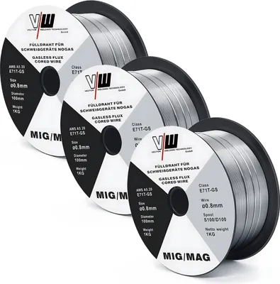 Produktbild von VECTOR WELDING MIG MAG Schweißdraht Fülldraht E71T-GS Ø 0,8 mm 3 KG 3er Set je 1 kg NoGas