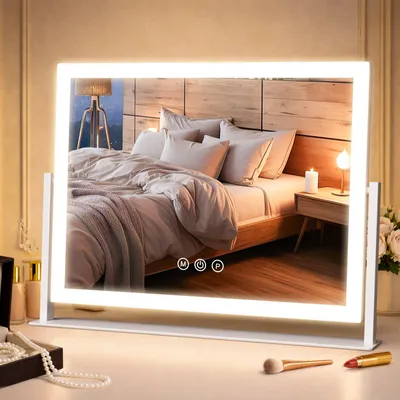 Produktbild von GIMBELEN Schminkspiegel mit LED-Beleuchtung, 42 x 31 cm, 3 Lichtfarben, dimmbar, 3-fach Vergrößerung, Weiß