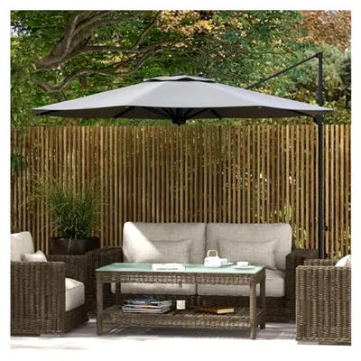 Produktbild von Ampelschirm ca. Ø3 m mit Kurbel, neigbarer Marktschirm, drehbarer Gartenschirm für Balkon und Terrasse, Metall, Dunkelgrau