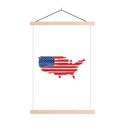 Produktbild von MuchoWow® Textilposter Karte mit Flagge U.S.A. 120x180 cm mit holzfarbenen Rahmen - Textil-Plakat