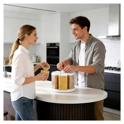 Produktbild von Getreidespender | 6-fach rotierender Aufbewahrungsbehälter für Getreide - luftdicht - geeignet für Küche, Haushalt, Restaurant, Bäckerei, Snacks und Vorrat