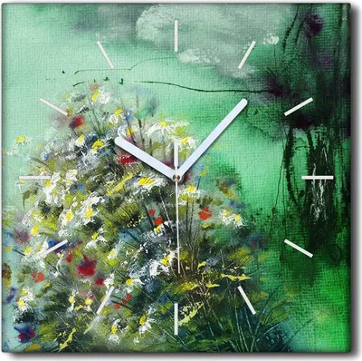 Produktbild von Coloray Uhr auf Leinwand 30x30 cm Wand Uhr Dekoration Wohnzimmer Segeltuch weiße Zeiger -Abstraktionsblumen