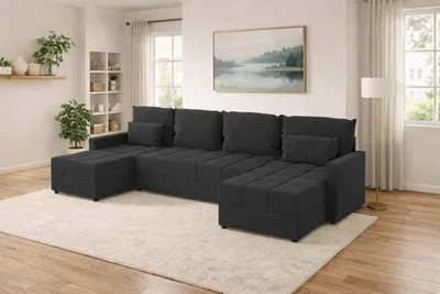 Zdjęcie produktu dla Duży narożnik DOMINO U z funkcją spania i pojemnikiem na pościel sofa do salonu