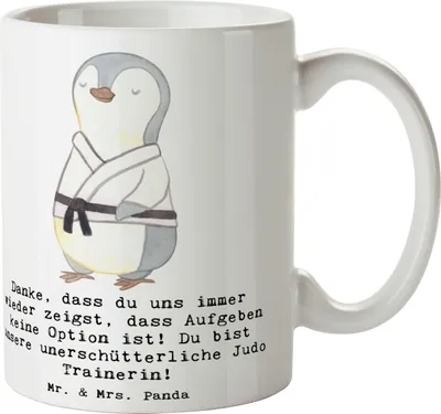 Produktbild von Mr. & Mrs. Panda Kaffeebecher Unerschütterliche Judo Trainerin - Weiß - Geschenk, Tasse mit Spruch, Danke, Sportart, kaffeetasse bedruckt, Sportarten, Becher, Anerkennung