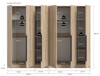 Produktbild von Kopenhagen Kleiderschrank 6 Türen Eiche Nachbildung.