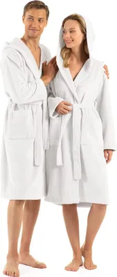 Produktbild von ENGLISH HOME Bademantel Damen Flauschig, Bademantel Herren mit Kapuze aus Baumwolle, Frottee Saunamantel, Uni, Sauna Mantel Damen mit Gürtel