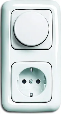 Produktbild von LED Dimmer Komplett-Set BUSCH JÄGER, LED-Drehdimmer -alpinweiß- Reflex SI- 6523-U 102 (6523 U-102) 2 fach Rahmen inkl. Steckdose mit integriertem erhöhtem Berührungsschutz (Kinderschutz)