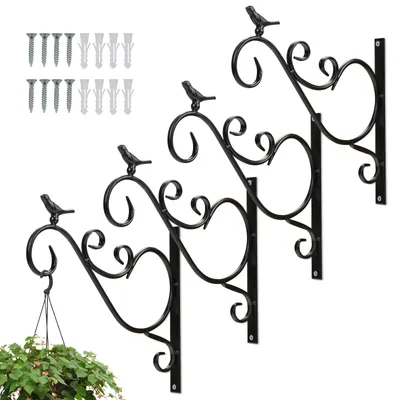 Image de TolleTour 4 pièces Crochets Support mural Suspension pour fleurs Maison de campagne Fonte Console Étagère Crochet mural Crochet pour fleurs Support pour lanterne Oiseau 26 cm