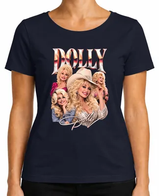 Imagen del producto de Camiseta para mujer con estampado de Dolly Parton, leyenda de la música country, vaquera del oeste, ícono de Nashville, color azul marino, talla 3XL