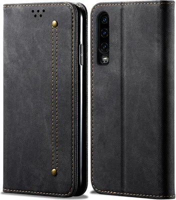 Image de Huawei P30 Case, étui portefeuille en cuir avec fermeture magnétique et fonction stand pour Huawei P30 noir