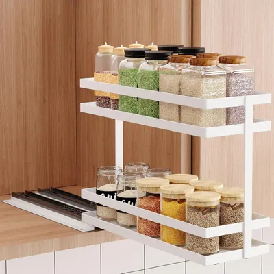 Produktbild von Gewürzregal 2 Etagen, 26,9 x 10,9 x 22 cm, weiß, Kohlenstoffstahl, für Küche