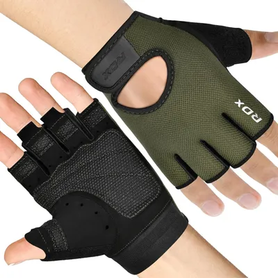 Produktbild von RDX Gewichtheberhandschuhe, atmungsaktiv, mit Belüftung, Halbfinger-Training im Fitnessstudio, rutschfester, gepolsterter Griff, Fitnesstraining für Männer und Frauen