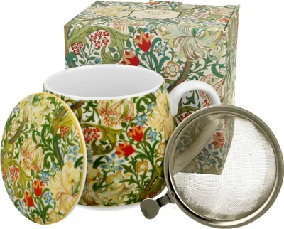 Produktbild von DUO ART GALLERY Fassbecher 430 ml GOLDEN LILLY mit Teesieb, New Bone China Porzellan
