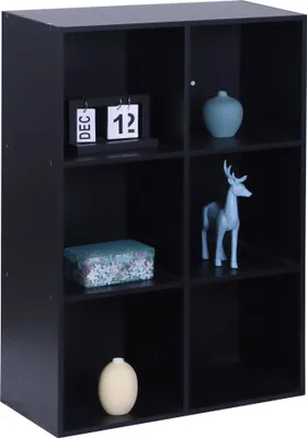 Produktbild von Relaxdays Bücherregal, HxBxT: 91 x 61 x 30 cm, 6 Fächer, Buchregal Würfel, offenes Standregal für Wohnzimmer, schwarz