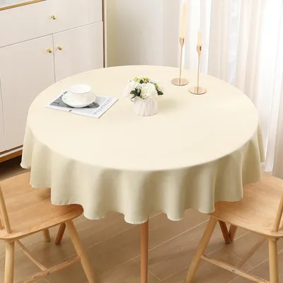 Productafbeelding van Linnenlook tafelkleed, rond, 140 cm, beige