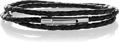 Produktbild von Geflochtenes Leder Herren Armband Schwarz - dreifach gewickelt - mit Edelstahl Verschluss - SB8360 - 21.0 Zentimeter