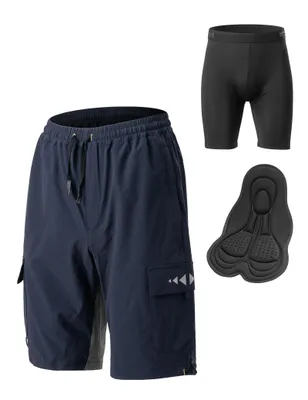 Produktbild von ROCKBROS Herren 2-in-1 Radlerhose Fahrradhose gepolstert wasserabweisend atmungsaktiv Radshorts für Rennrad und MTB Dunkelblau EU Größe XL