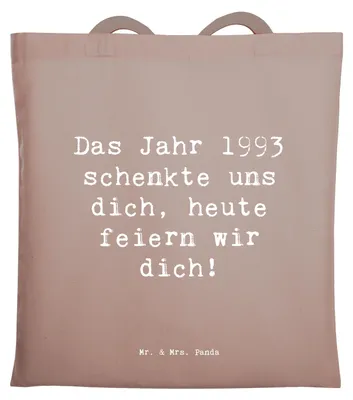 Produktbild von Mr. & Mrs. Panda Tote Bag Spruch 1993 Geburtstag - Braun Pastell - Geschenk, liebevolle Geschenke, Erinnerungen, Laptoptasche, Glückwunsch, Büchertasche, Einkaufstasche