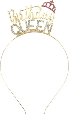 Produktbild von Oblique Unique Haarreifen Birthday Queen mit Diamanten + Krone Haarreif Geburtstag Mädchen Damen gold pink Metall