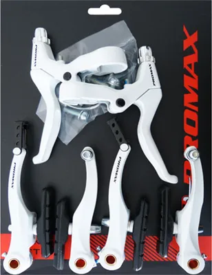 Produktbild von Promax Bremsenset V-Brake mit Bremshebeln vorne hinten weiß Aluminium 110 Mil...