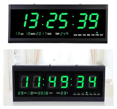 Orologio Da Parete Digitale LED 40,6 Cm – Temperatura, Data, Sveglia, Telecomando, Colore Verde