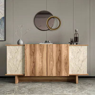 Produktbild von Skye Decor, Diana - Travertine, Walnut, Konsole, Travertin, 100 % MELAMINBESCHICHTETE SPANPLATTEN, 40 x 180 x 81 cm