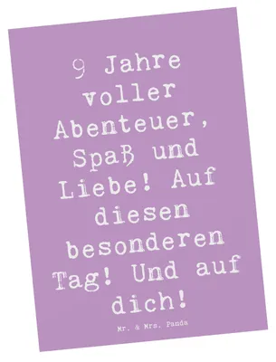 Produktbild von Mr. & Mrs. Panda Postkarte Spruch 9. Geburtstag Abenteuer - Lavendeltraum - Geschenk, einzelkarte, besonderer Tag, Ansichtskarten, Geburtstagsgeschenk, Postkarten, Freude