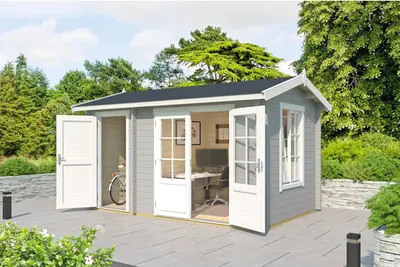 Produktbild von Gartenhaus Outdoor Life Wrexham 1 inkl. Fußboden 430 x 288,1 cm lichtgrau