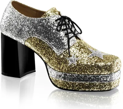 Produktbild von GLAMROCK-02 Uni Kostüm Disco Rock Plateauschuhe gold/silber Glitter