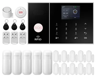 Immagine prodotto di Sistema di allarme wireless - Set da 24 pezzi - Alimentato a batteria - Nero - Per uso interno - Con controllo tramite app