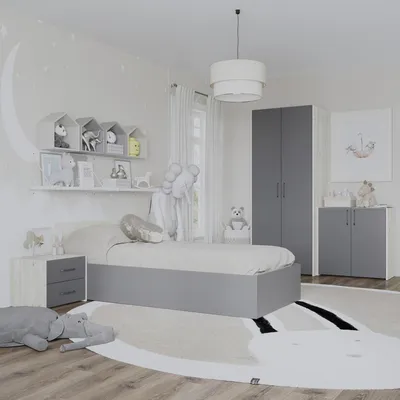 Productafbeelding van haaus Malmo V19 slaapkamer set, 90 x 200 cm, eikenhout wit/anthraciet