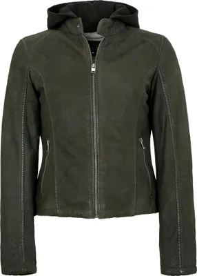 Produktbild von Jilani - Damen Lederjacke Kapuze Lammleder dunkelgrün : 36