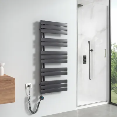 Produktbild von Heilmetz Handtuchtrockner Elektrisch Anthrazit Heizkörper 1176 x 500mm Asymmetrie Design Badheizkörper