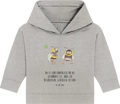 Produktbild von Mr. & Mrs. Panda Organic Baby Hoodie Hummeln Kleeblatt 12. - 18. Monat - Heather Grey - Geschenk, Kapuzensweatshirt, Hummel, glücklich sein, Biene, Spruch Positiv, Deko