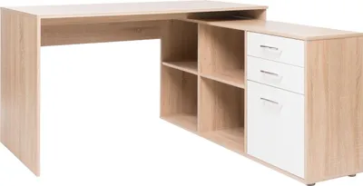 Produktbild von Eckschreibtisch Lanzini mit 2 Schubladen und 1 Tür - Sonoma Eiche/Weiß