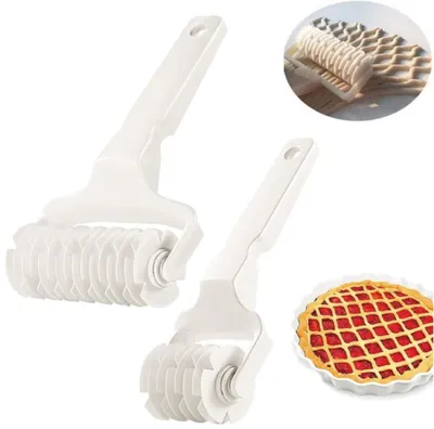 Produktbild von Teigschneider - Teigroller – 2 Stück – Kunststoff –  – Pizzaroller – Teiggitter-Ausstecher – für Kekse, Kuchen, Pizza, Brot und Gebäck – Weiß