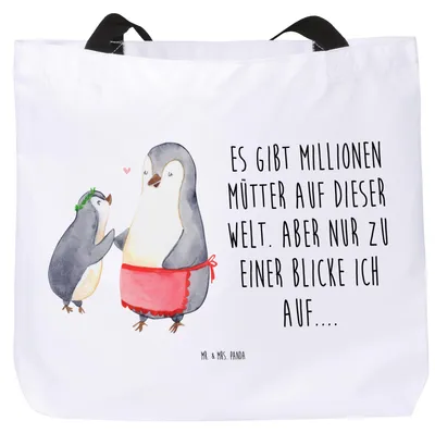 Produktbild von Mr. & Mrs. Panda Tote Bag Pinguin mit Kind - Weiß - Geschenk, Strandtasche, Muttertag, Familie, Tasche, Beutel, Reisetasche, Einkaufstasche, Vorbild Mama, Pinguine