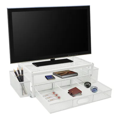 Produktbild von Eisen Monitorständer mit Schublade Stifthalter Weiß Schreibtisch-Organizer für Büro
