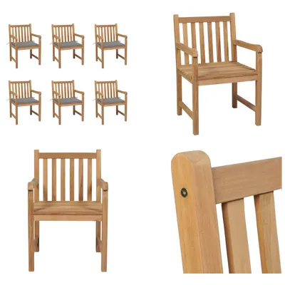 Produktbild von vidaXL Gartenstühle 6 Stk. mit Grauen Kissen Massivholz Teak - Gartenstuhl - Gartenstühle - Gartensessel - Holzstuhl