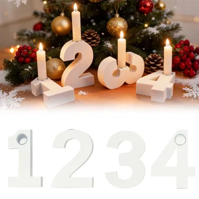 4er-Set Holz-Kerzenhalter Zahlen 1-4, Adventsdeko
