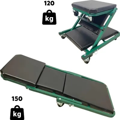 Produktbild von ️ Klappbare Werkstattliege 2in1 – Rollwagen & Hocker, Belastbar bis 150 kg