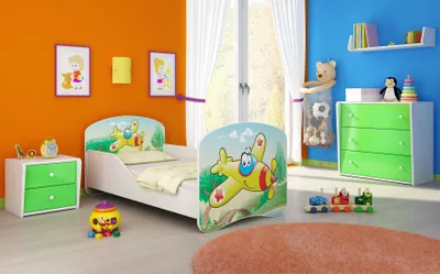 Image de ACMA I Lit d'adolescent Lit d'enfant Lit junior Set complet avec matelas Sommier à lattes Blanc 29 Avion 140x70