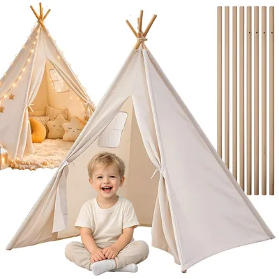 Zdjęcie produktu dla Namiot tipi dla dzieci wigwam domek do zabawy beżowy 80x80x110 cm do domu ogrodu