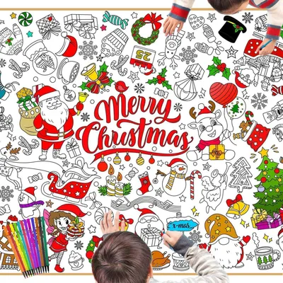 Produktbild von Papier-Tischdecke zum Ausmalen Weihnachten mit 12 Malstiften 118 x 84 cm