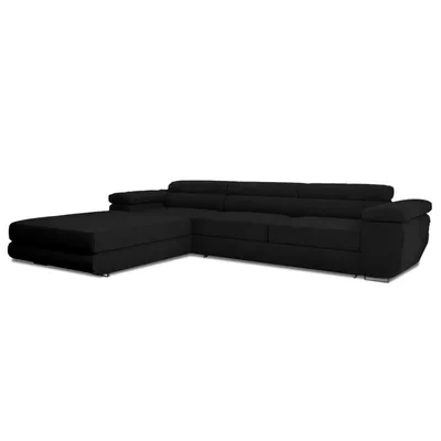 Produktbild von GOLDSTOFF VENUS TWIN Eckcouch mit Schlaffunktion | Ecksofa L-form mit Staufach und mit verstellbaren Kopfstützen (Schwarz)