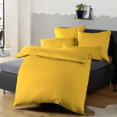 Productafbeelding van Bettlaken set, 155x220 cm, geel, microvezel, kreukvrij, strijkvrij, met rits