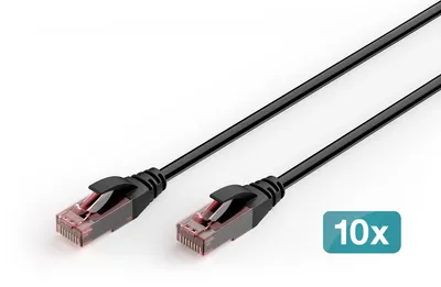 Produktbild von Digitus CAT 6 U/UTP Outdoor-Patchkabel, PE, 10 Stück, 5 m, Cat6, U/UTP (UTP), RJ-45, RJ-45, Schwarz