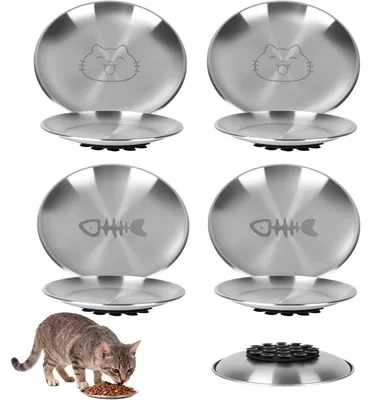 Image de Gamelle pour chat, en acier inoxydable, lot de 4, diamètre 14 cm, compatible lave-vaisselle