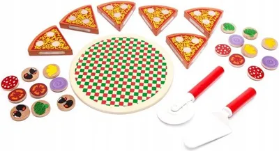Zdjęcie produktu dla Tg50033 Drewniana Pizza Do Krojenia Układanka Na Rzep Rzepy Akcesoria Nóż